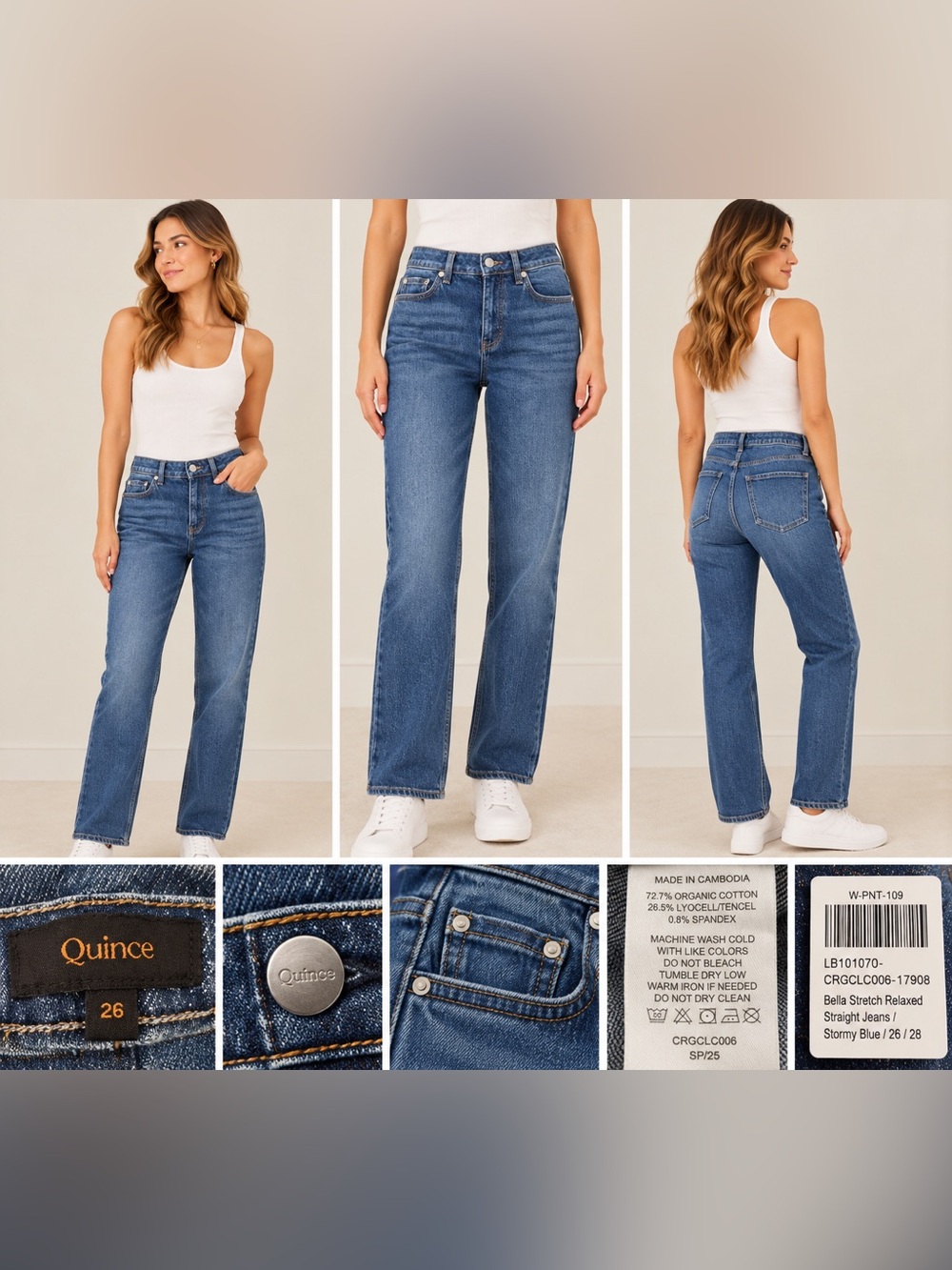Quince Bella Stretch Relaxed Straight Jeans Stormy Blue 26 x 28 High Rise